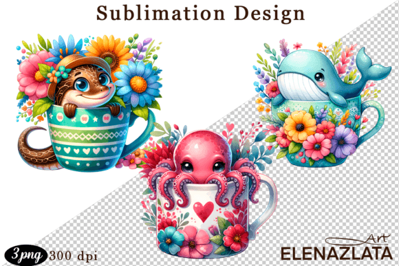 Download Cute Sea Animals in a Cup for Clipart - Cute sea animals Collection