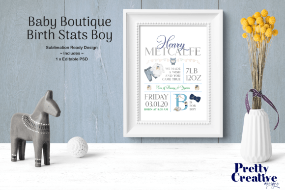 Download Baby Boutique Birth Stats Blue - Boutique Collection