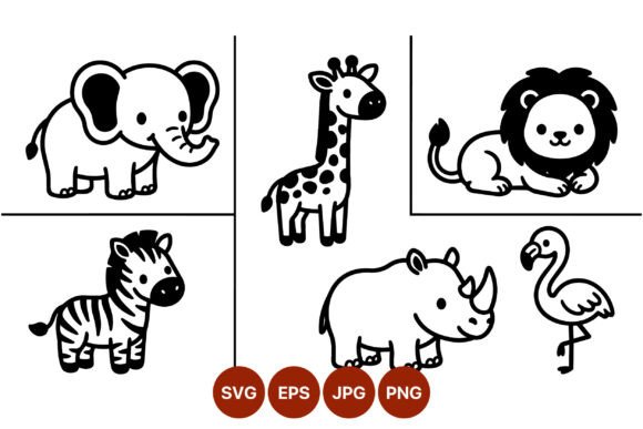 Download Cute Safari Animals Vector Line Art - Vector Collection