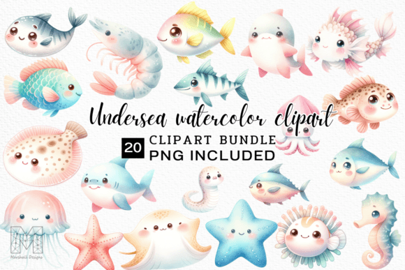 Download Cute Sea Animals Watercolor Clipart - Cute sea animals Collection