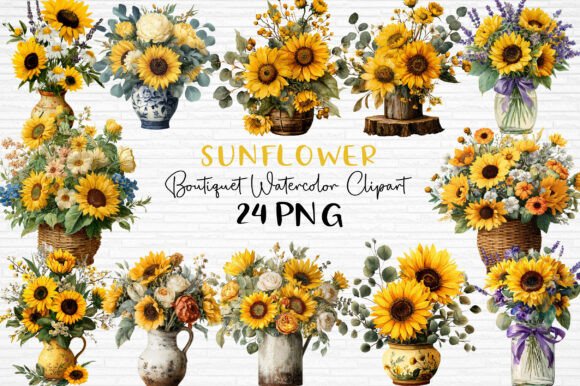 Download Sunflowers Boutique Watercolor Clipart - Boutique Collection