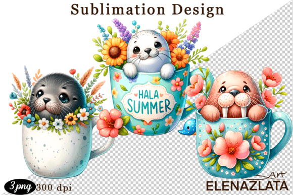 Download Cute Sea Animals in a Cup for Clipart - Cute sea animals Collection
