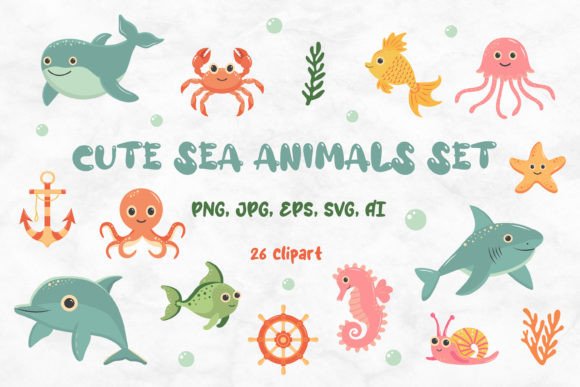 Download Cute Sea Animals Set - Cute sea animals Collection