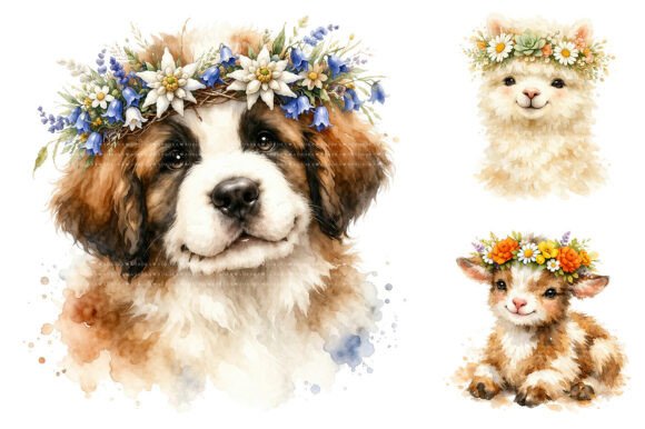 Download Watercolor Animal Flower Crown Clipart - Watercolor animal Collection