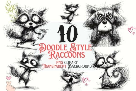 Download Doodle Raccoon Clipart PNG Set X10 - Raccoon clipart Collection