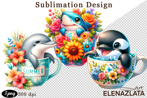 Download Cute Sea Animals in a Cup for Clipart - Cute sea animals Collection