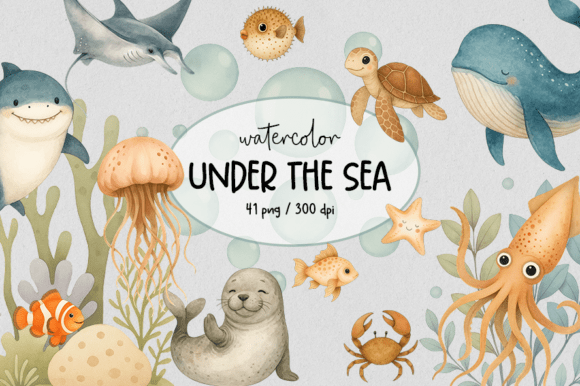 Download Cute Sea Animals Watercolor Clipart - Cute sea animals Collection