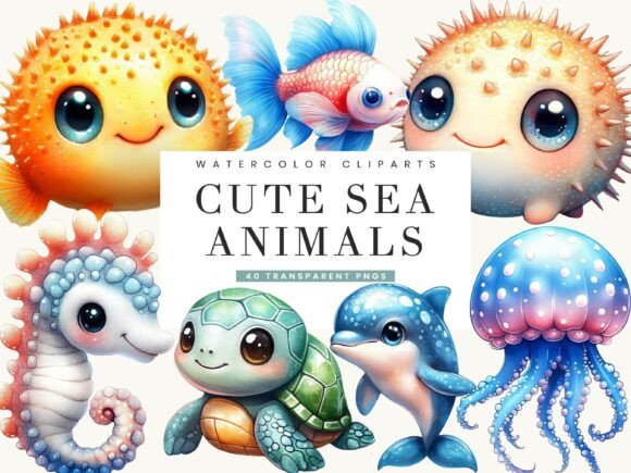 Download Cute Sea Animals Clipart Bundle - Cute sea animals Collection