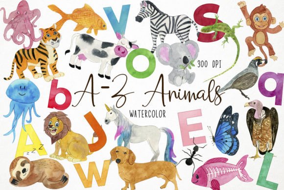 Download Watercolor Animal Alphabet Clipart, a-Z - Watercolor animal Collection