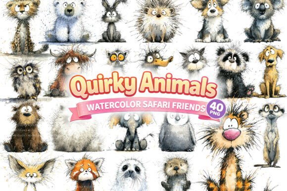 Download Quirky Watercolor Animal PNG Bundle - Watercolor animal Collection