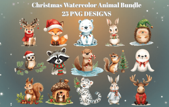 Download Christmas Watercolor Animal Bundle - Watercolor animal Collection