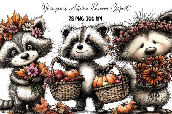 Download Whimsical Autumn Raccoon Clipart - Raccoon clipart Collection