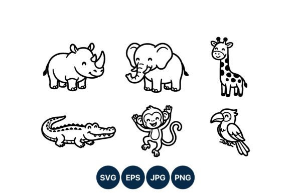 Download Cute Safari Animal Vector Line Art - Vector Collection
